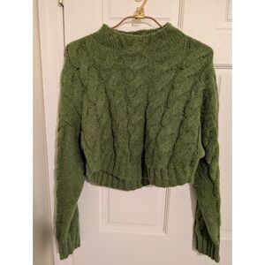 Cult Gaia x Gap Cropped Cable Knit Sweater Medium Calla Green Wool Alpaca Blend